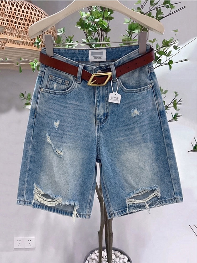Vintage Light Blue Ripped Denim Shorts