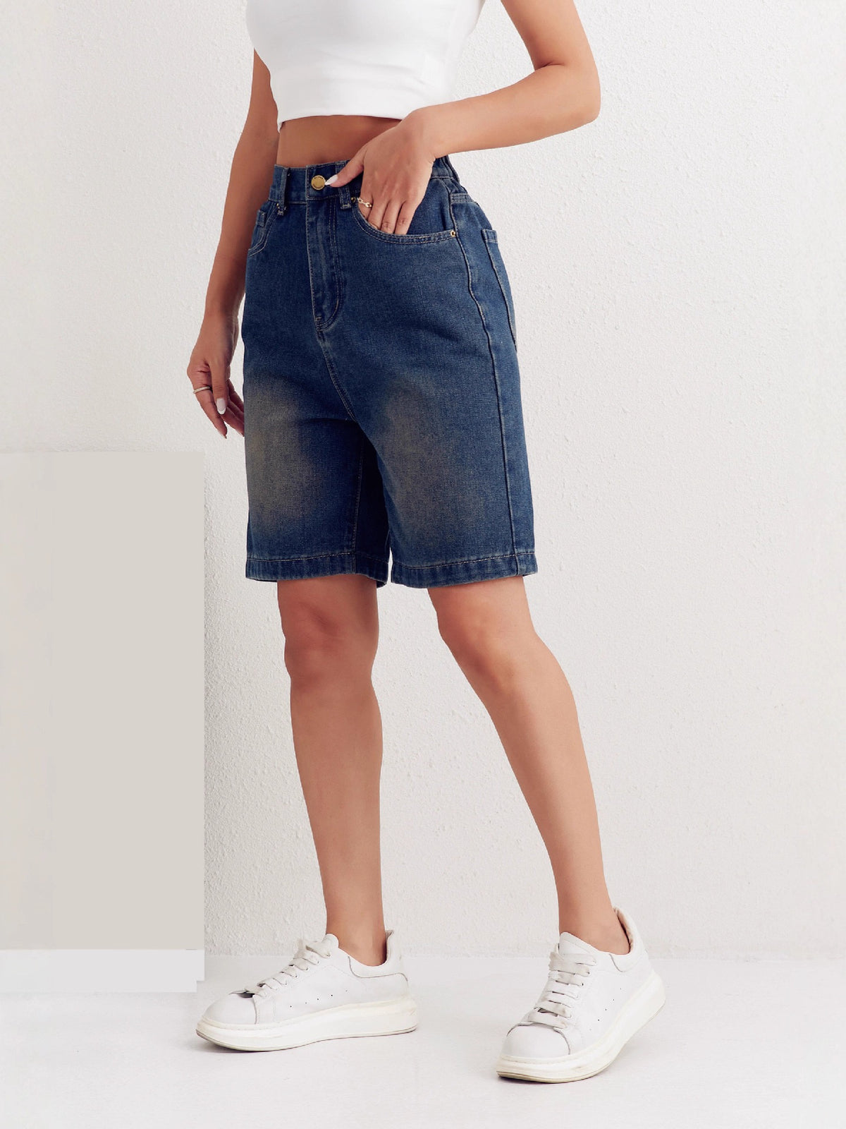 Classic High-Waisted Denim Shorts