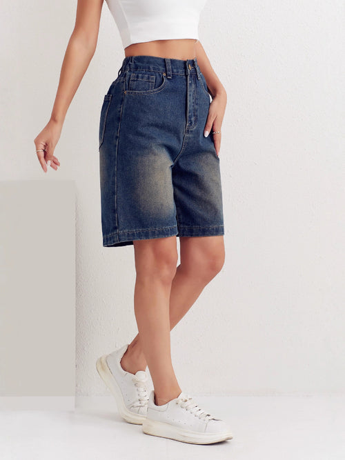 Classic High-Waisted Denim Shorts