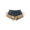 Y2K Faux Fur Trim Denim Short