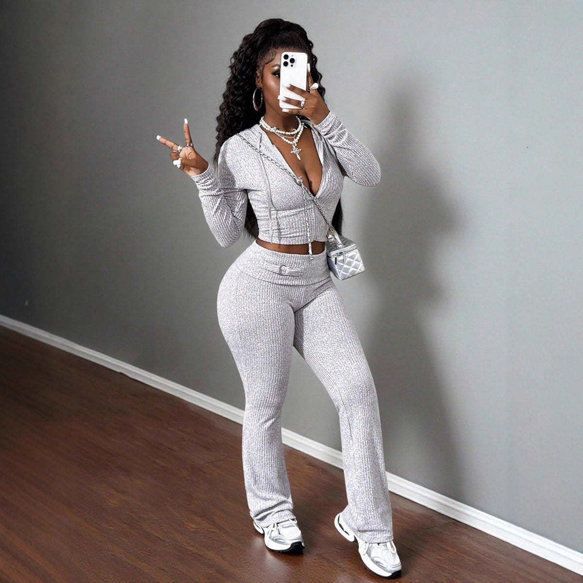 TJ Luxe Luxe Ribbed Zip-Up Two-Piece Lounge Set