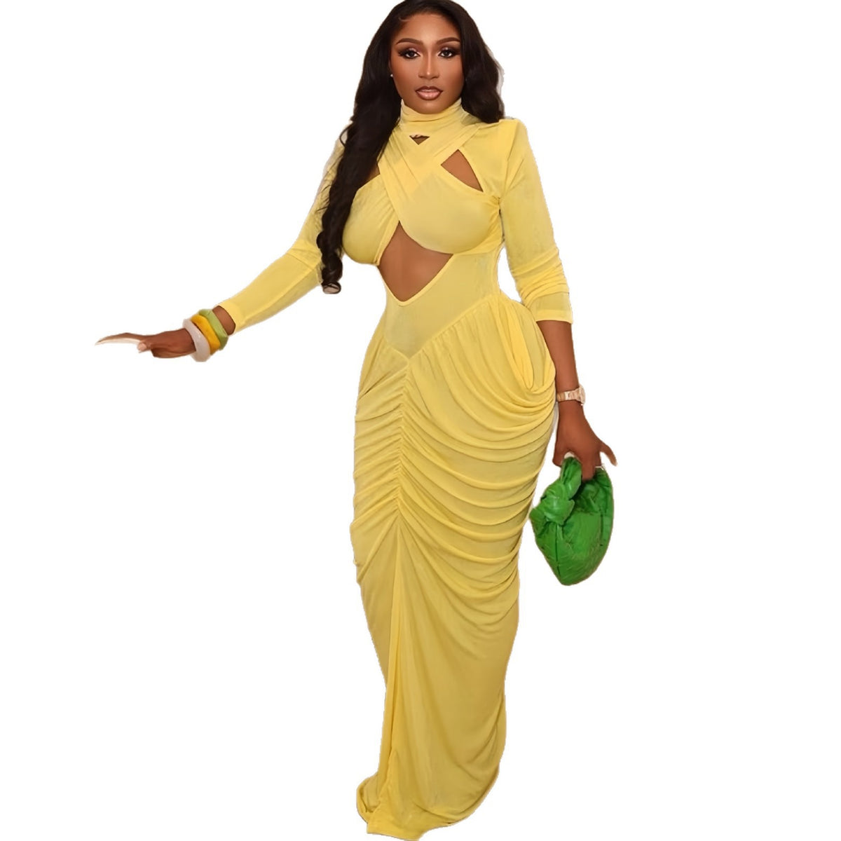 TJ Luxe Soleil Cut-Out Ruched Maxi Dress