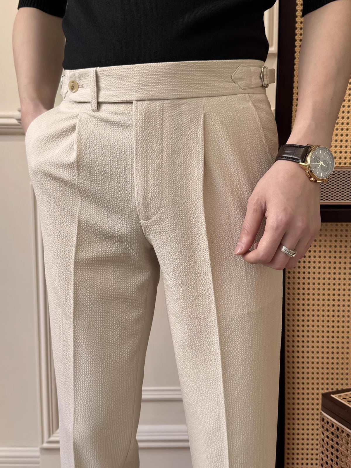 TJ Luxe Men’s Premium Seersucker Slim-Fit Trousers