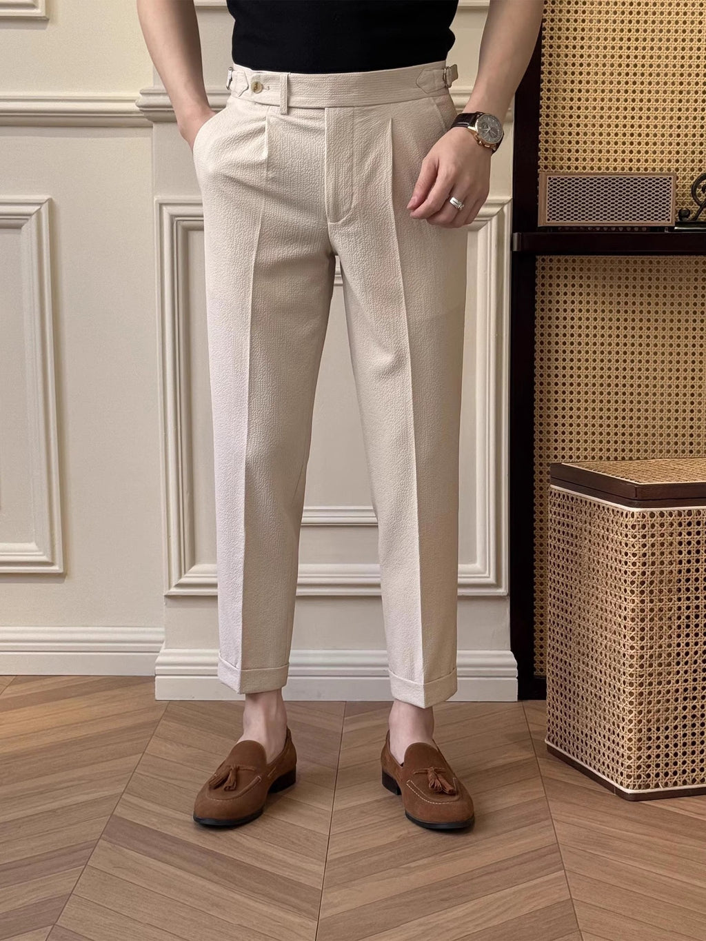 TJ Luxe Men’s Premium Seersucker Slim-Fit Trousers