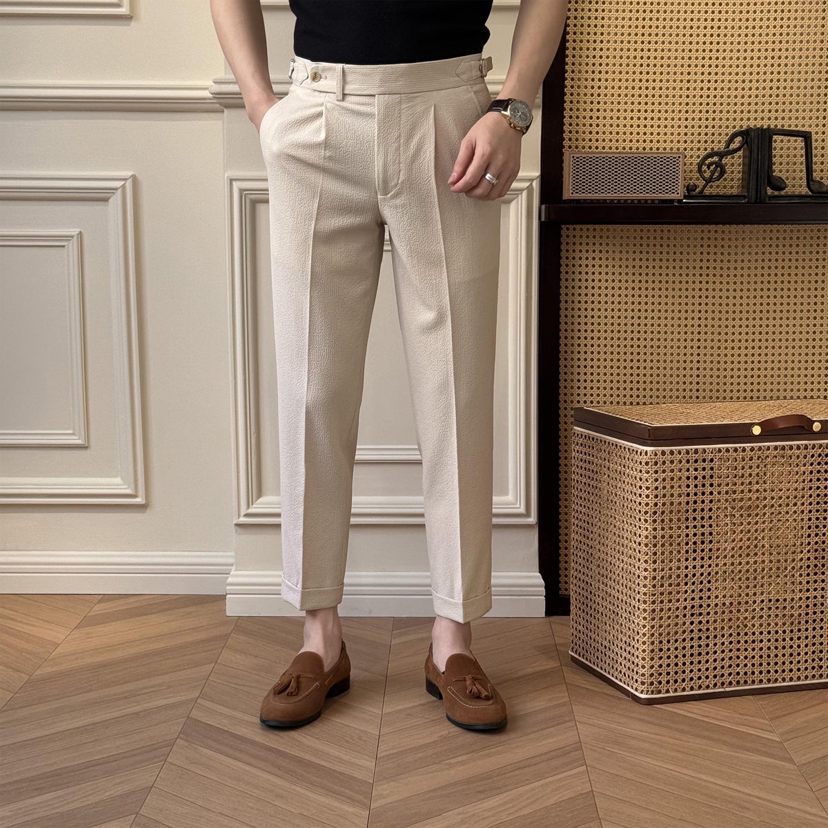 TJ Luxe Men’s Premium Seersucker Slim-Fit Trousers