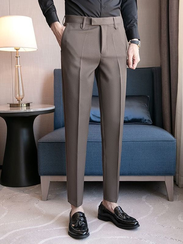 TJ Luxe Men’s Tailored Slim-Fit Dress Trousers – Coffee Brown