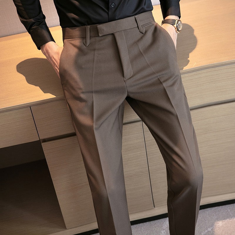 TJ Luxe Men’s Tailored Slim-Fit Dress Trousers – Coffee Brown