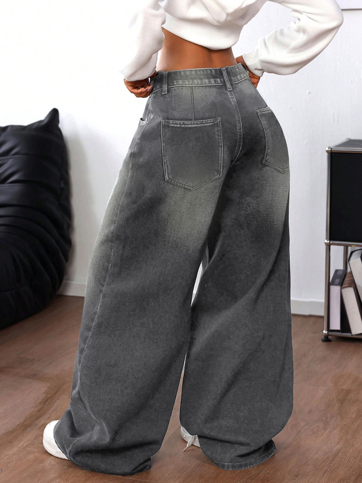 TJ Luxe Washed Gray Wide-Leg Denim Jeans