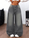 TJ Luxe Washed Gray Wide-Leg Denim Jeans