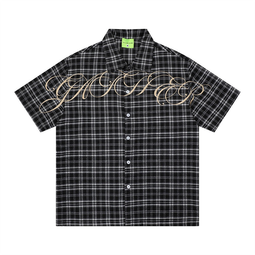 TJ Luxe Men’s Premium Plaid Short-Sleeve Shirt – Black