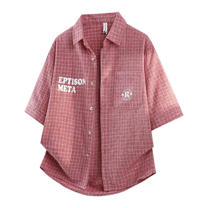 TJ Luxe Men’s Oversized Plaid Button-Up Shirt – Black-white-pink