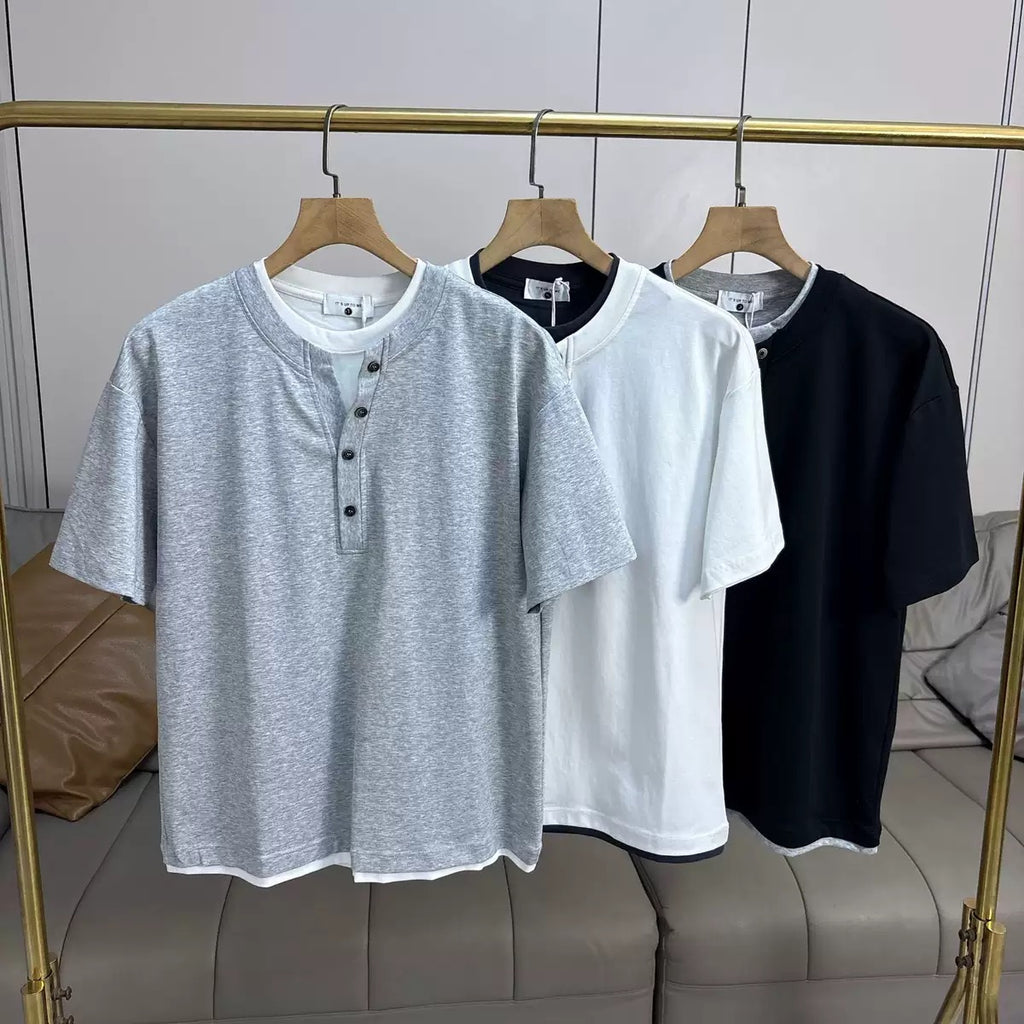 TJ Luxe Men’s Premium Henley Short-Sleeve T-Shirt