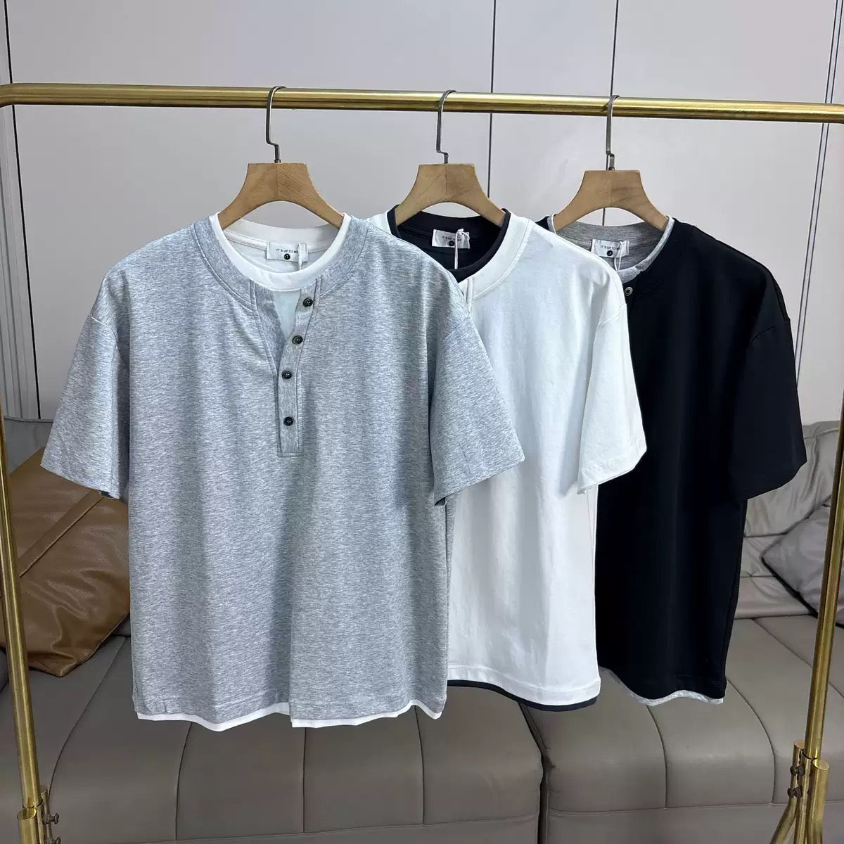 TJ Luxe Men’s Premium Henley Short-Sleeve T-Shirt