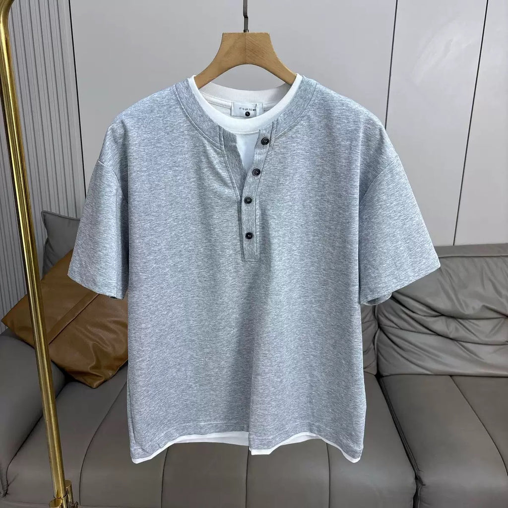 TJ Luxe Men’s Premium Henley Short-Sleeve T-Shirt