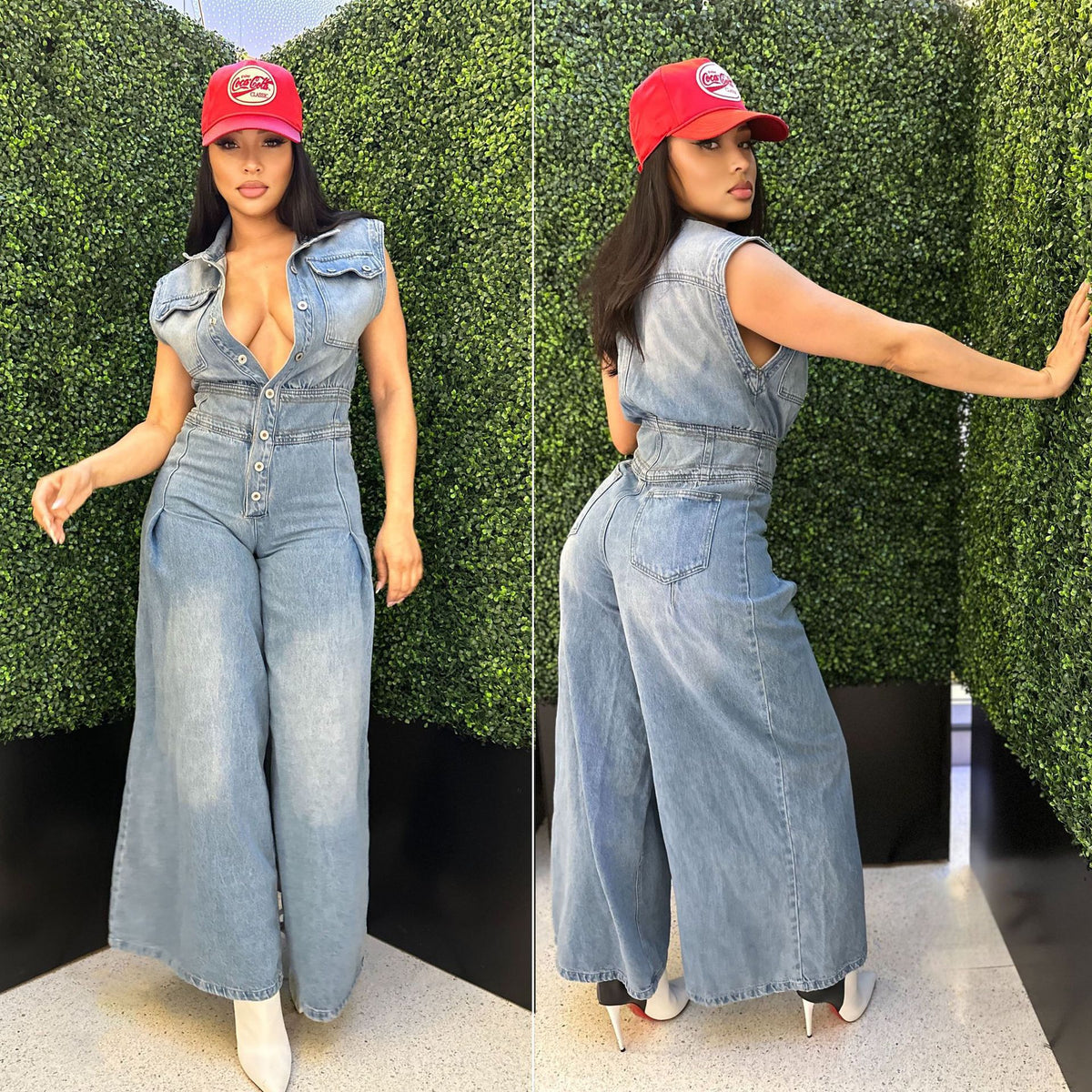 TJ Luxe LuxeFit Wide-Leg Denim Jumpsuit