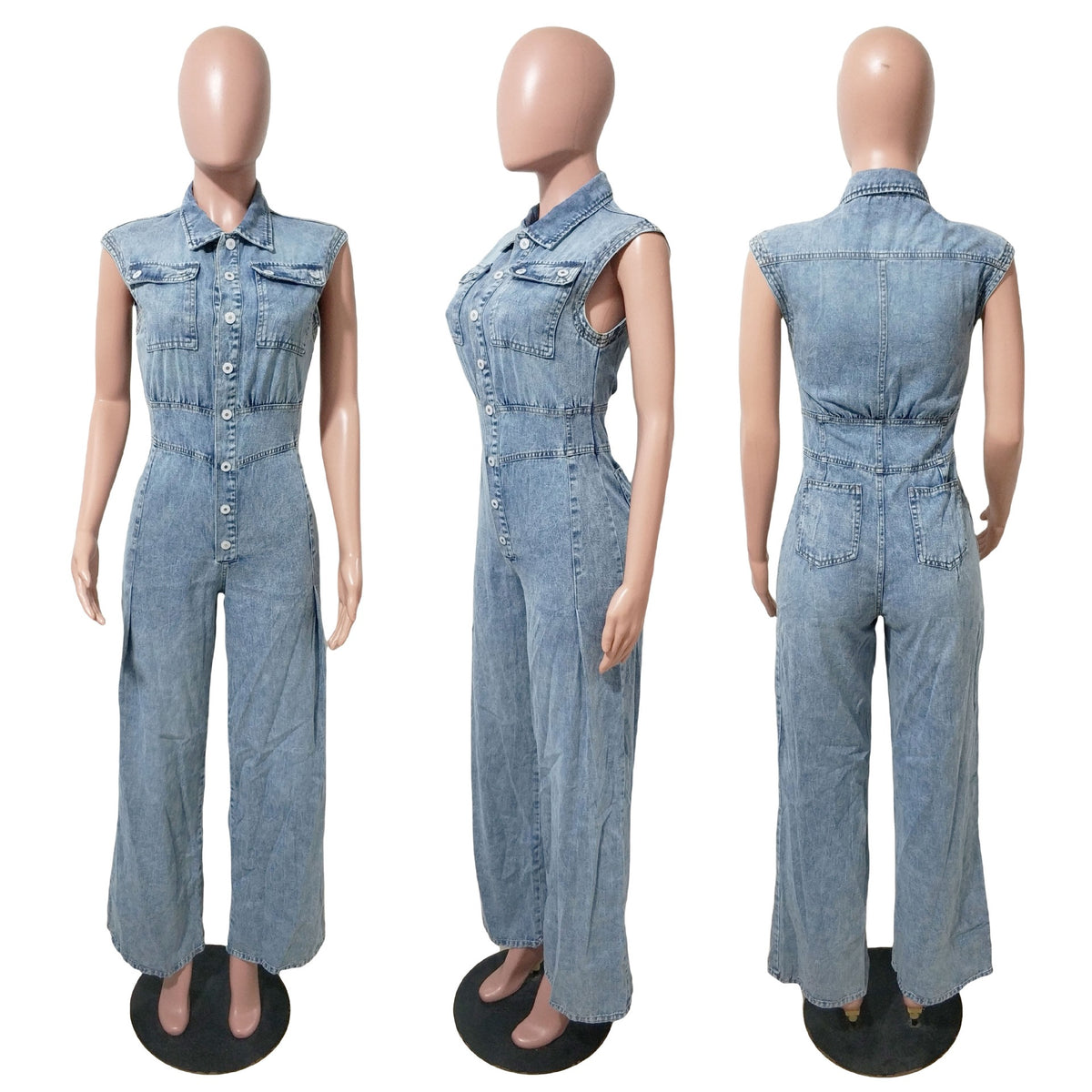 TJ Luxe LuxeFit Wide-Leg Denim Jumpsuit
