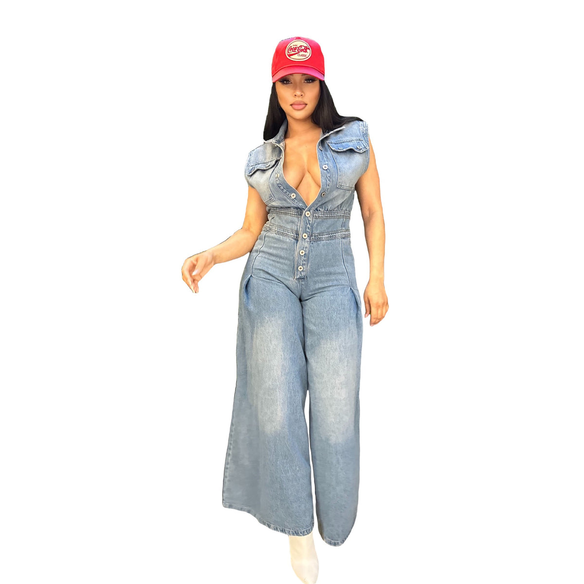 TJ Luxe LuxeFit Wide-Leg Denim Jumpsuit