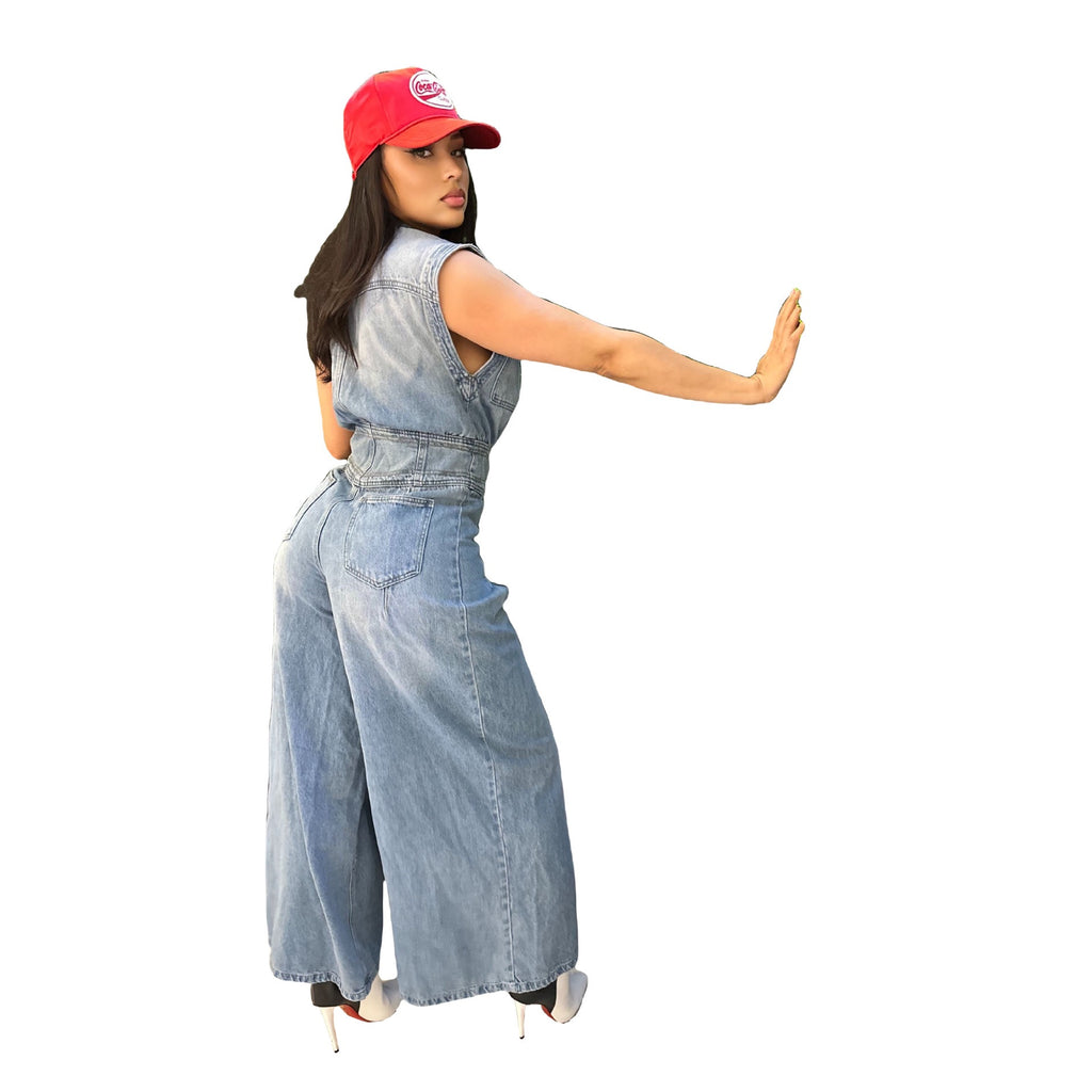 TJ Luxe LuxeFit Wide-Leg Denim Jumpsuit
