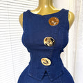 TJ Luxe Gold Button Denim Vest & Wide-Leg Pant Set
